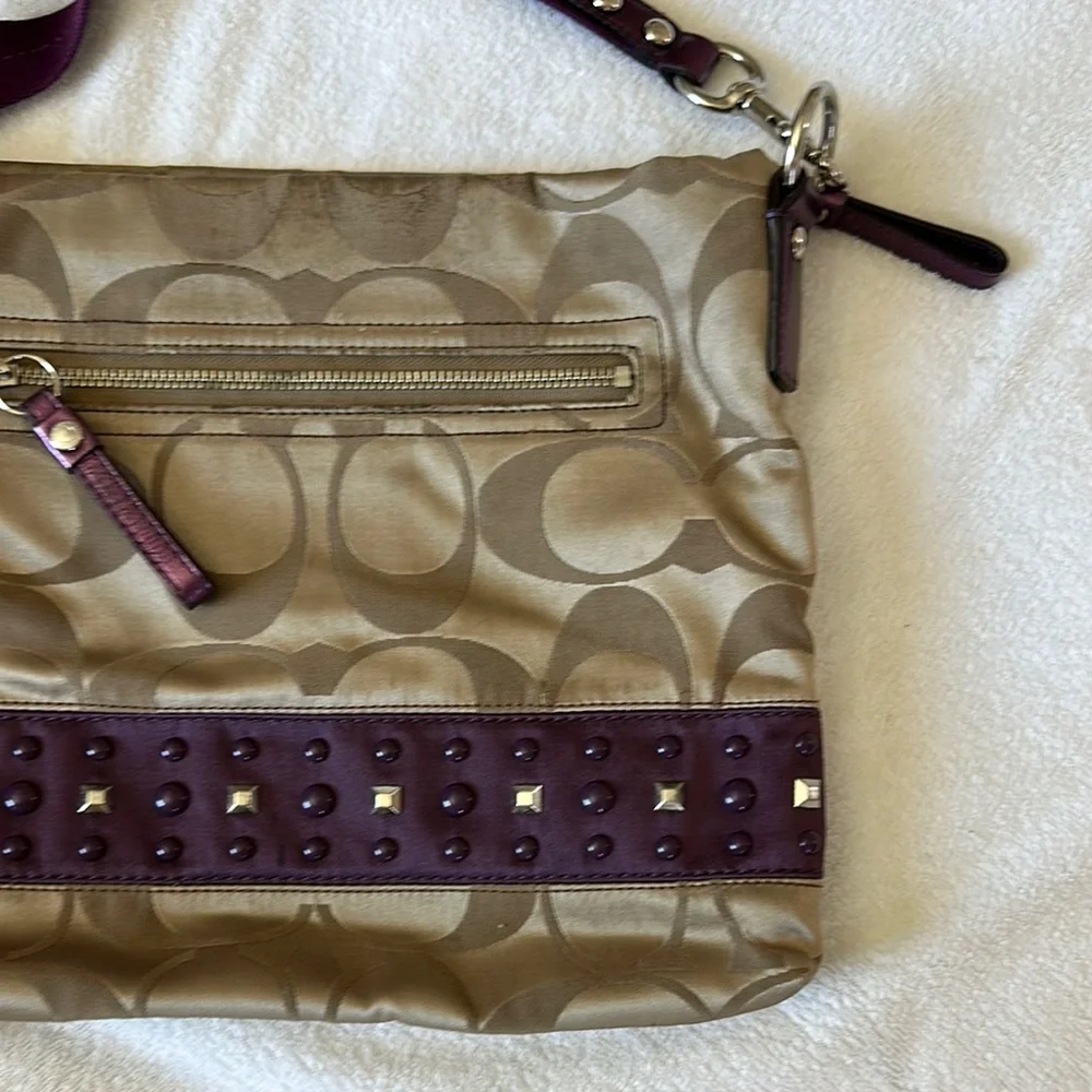 Women's Authentic Coach Signature Sateen Studded‎ Crossbody